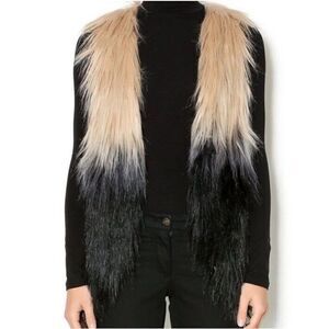 Skies are Blue Ombré Faux Fur Vest Women Size 8 Tan‎ To Black Open Front Lined